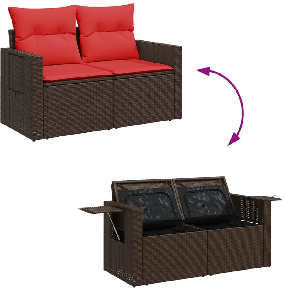 Sodo sofa su pagalvėlėmis, dvivietė, ruda, polirotangas