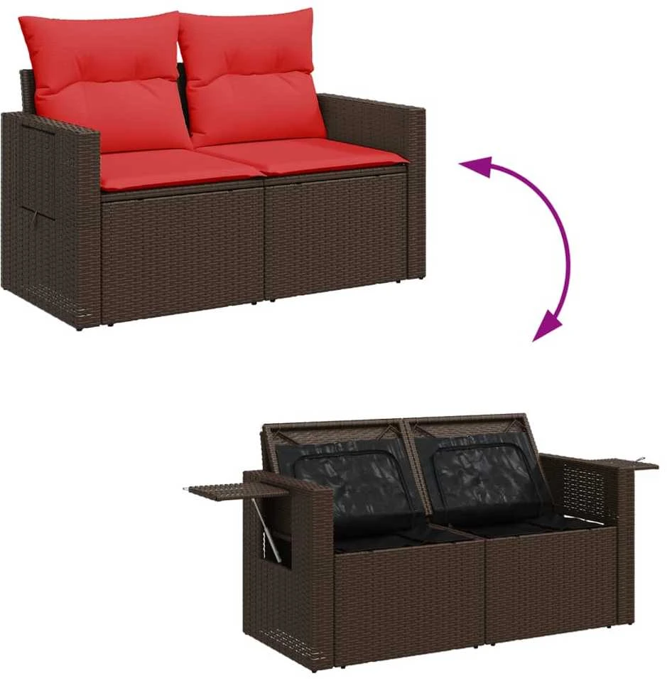 Sodo sofa su pagalvėlėmis, dvivietė, ruda, polirotangas