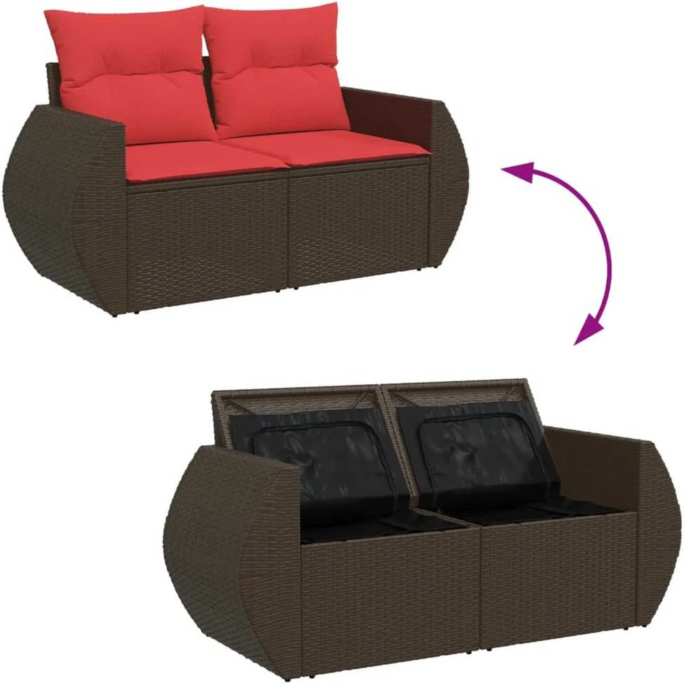 Sodo sofa su pagalvėlėmis, dvivietė, ruda, polirotangas