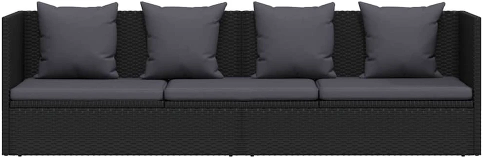 Sodo sofa su pagalvėlėmis ir pagalvėmis, juoda, poliratanas