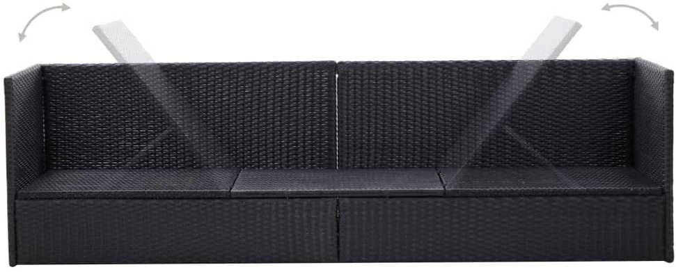 Sodo sofa su pagalvėlėmis ir pagalvėmis, juoda, poliratanas