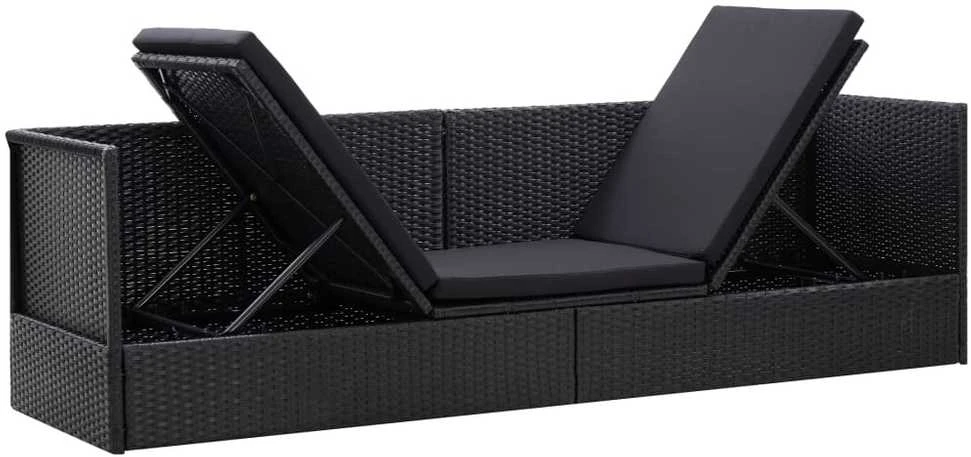 Sodo sofa su pagalvėlėmis ir pagalvėmis, juoda, poliratanas
