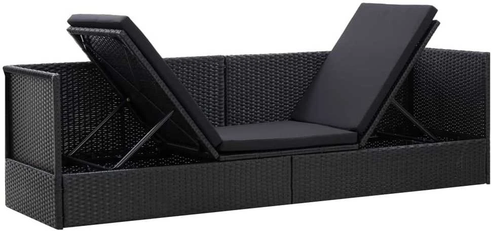 Sodo sofa su pagalvėlėmis ir pagalvėmis, juoda, poliratanas