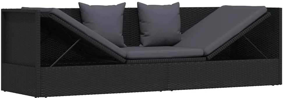 Sodo sofa su pagalvėlėmis ir pagalvėmis, juoda, poliratanas