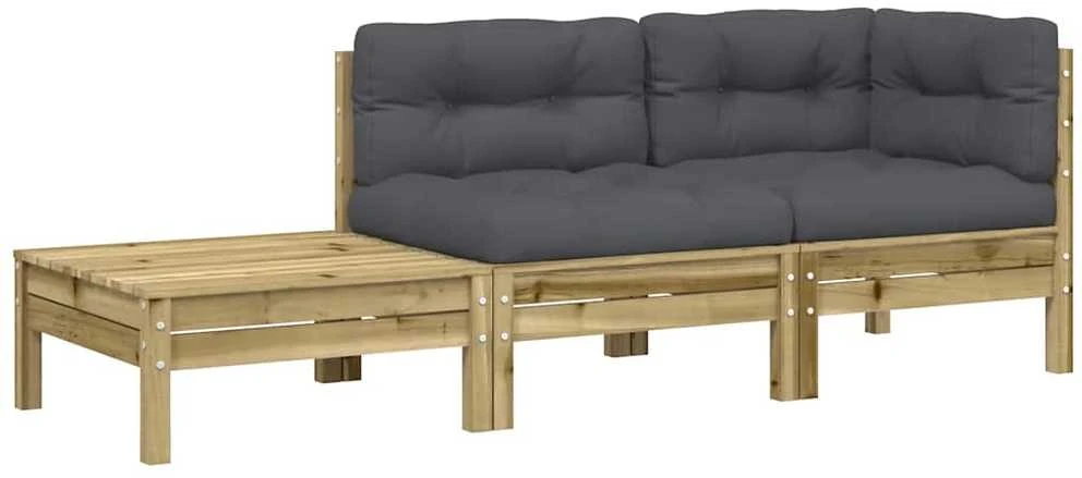 Sodo sofa su pagalvėlėmis ir pakoja, impregnuota pušies mediena