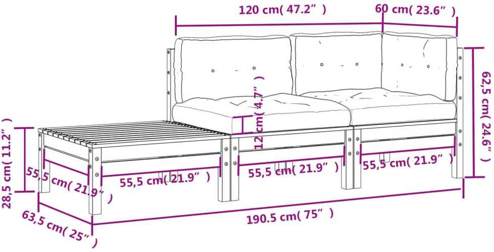 Sodo sofa su pagalvėlėmis ir pakoja, impregnuota pušies mediena