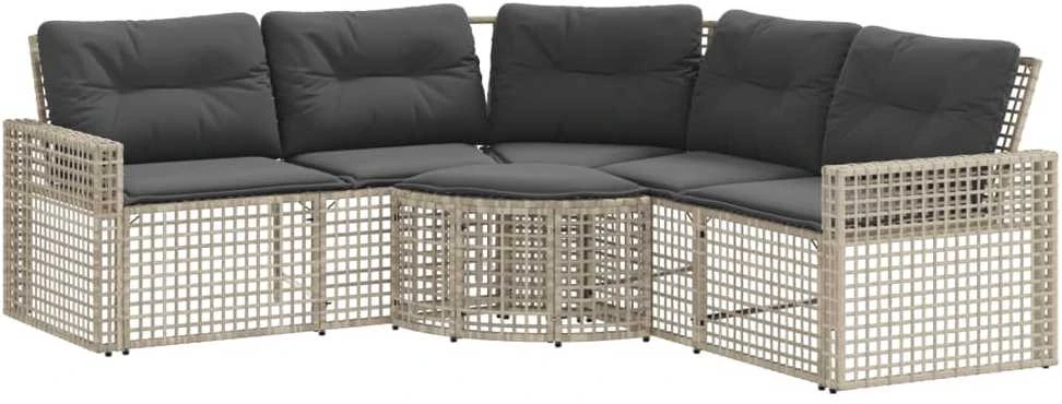 Sodo sofa su pagalvėlėmis ir pakoja, pilka, poliratanas