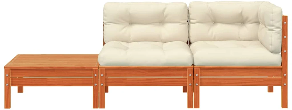 Sodo sofa su pagalvėlėmis ir pakoja, pušies medienos masyvas