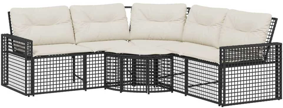 Sodo sofa su pagalvėlėmis ir pakojomis, juoda, poliratanas