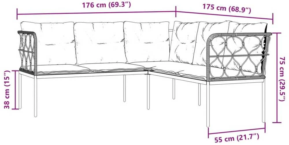 Sodo sofa su pagalvėlėmis, juoda, plienas/tekstilenas