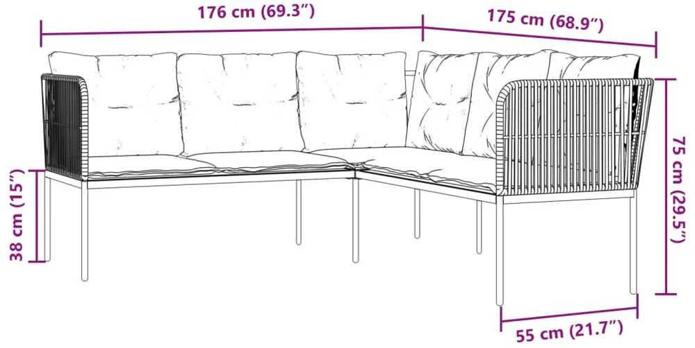 Sodo sofa su pagalvėlėmis, juoda, plienas/tekstilenas