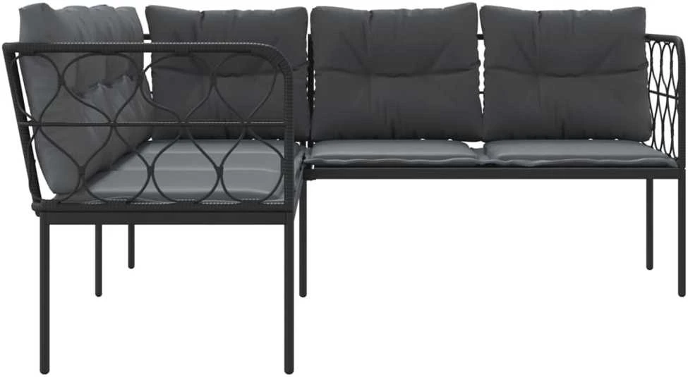 Sodo sofa su pagalvėlėmis, juoda, plienas/tekstilenas