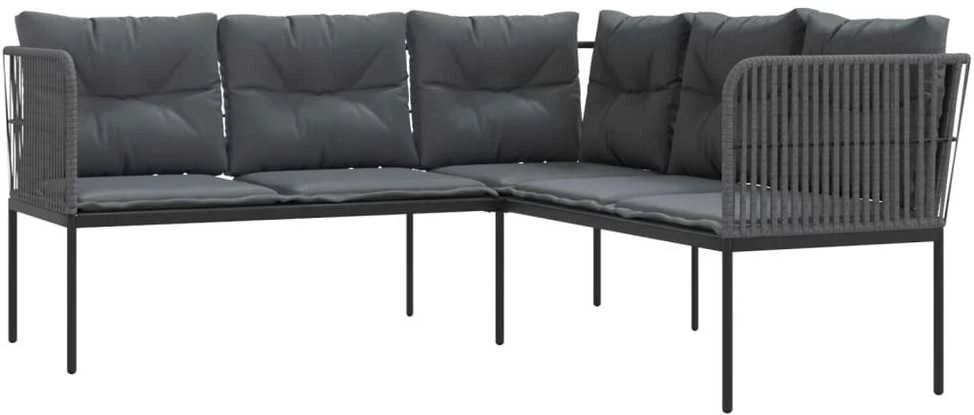 Sodo sofa su pagalvėlėmis, juoda, plienas/tekstilenas