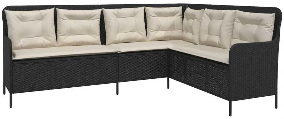 Sodo sofa su pagalvėlėmis, juoda, poliratanas, L formos