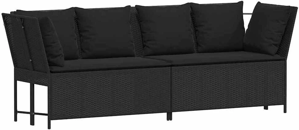 Sodo sofa su pagalvėlėmis, juodos spalvos, poliratanas