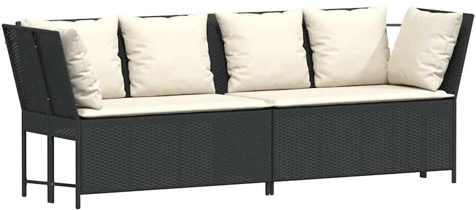 Sodo sofa su pagalvėlėmis, juodos spalvos, poliratanas