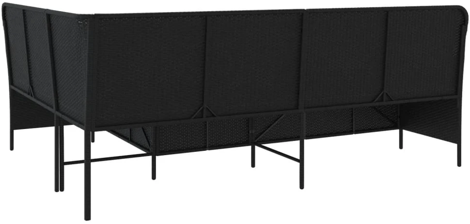 Sodo sofa su pagalvėlėmis, L formos, juodas, poliratanas