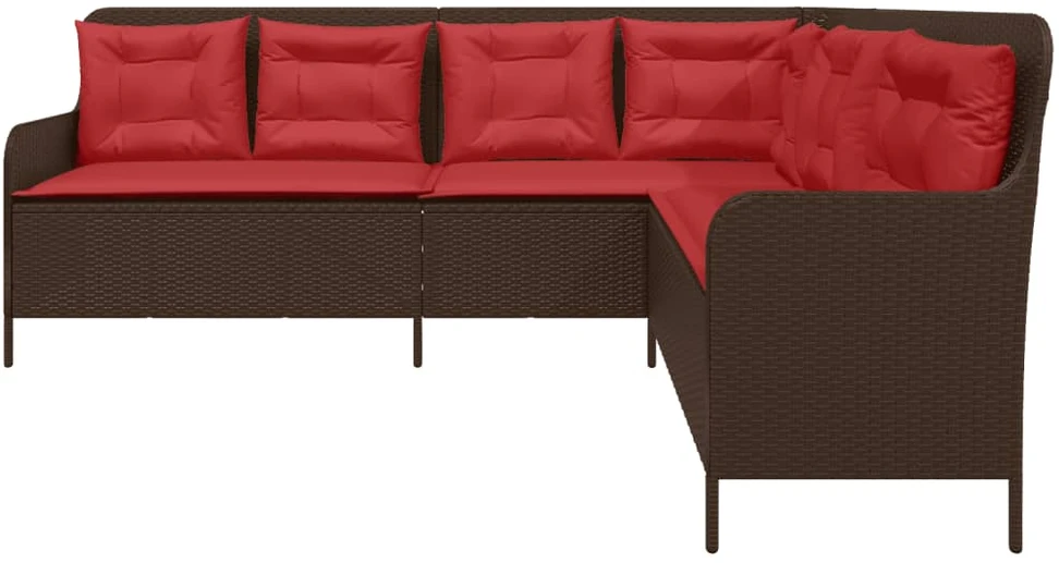 Sodo sofa su pagalvėlėmis, L formos, ruda, poliratanas