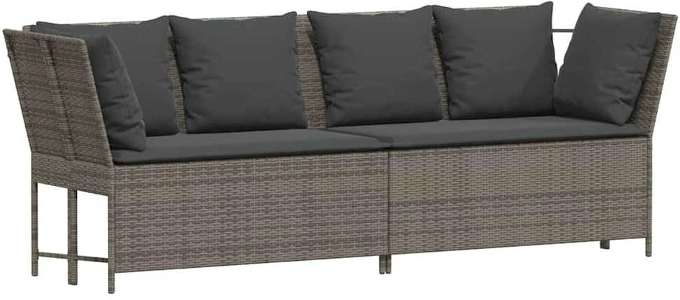 Sodo sofa su pagalvėlėmis, pilkos spalvos, poliratanas