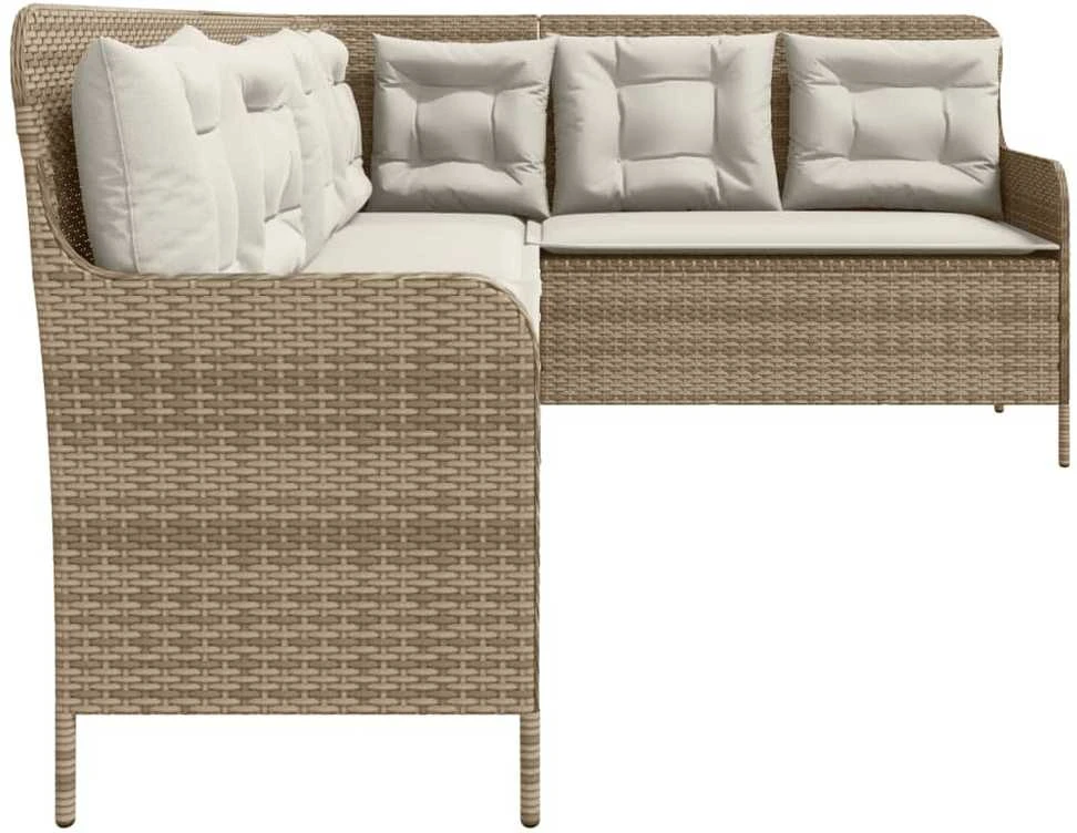 Sodo sofa su pagalvėlėmis, smėlio, poliratanas, L formos