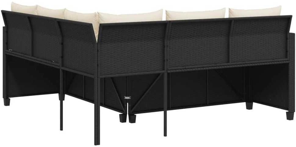 Sodo sofa su stalu/pagalvėlėmis, juoda, poliratanas, L formos