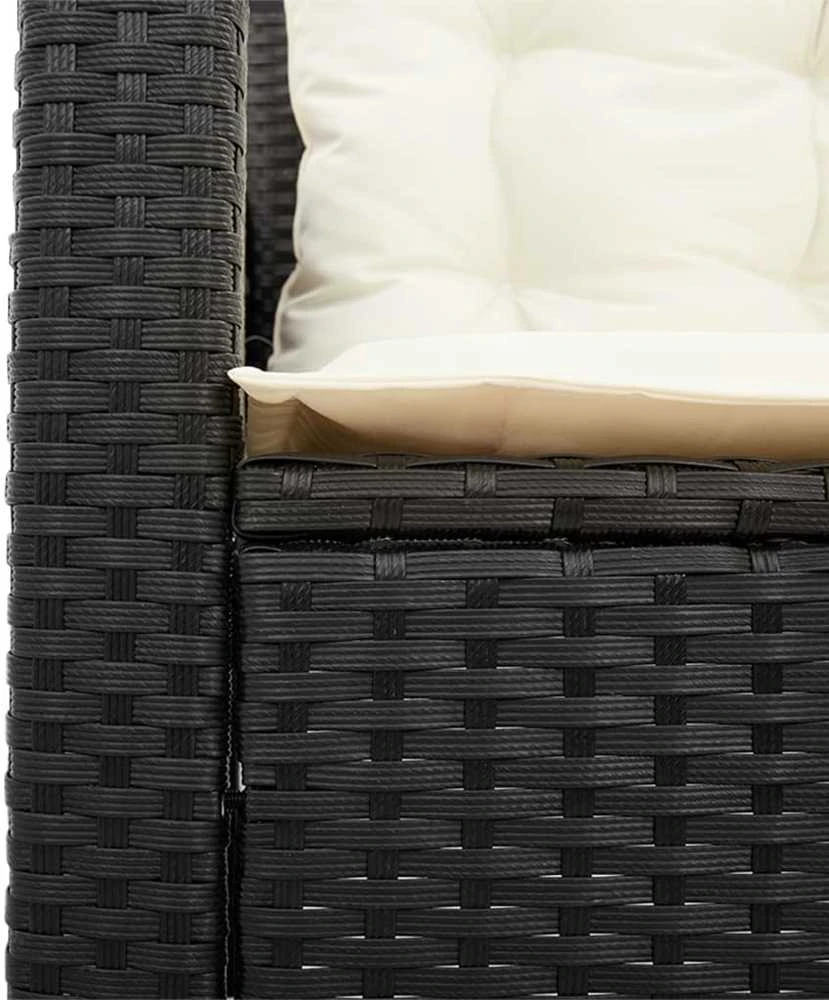 Sodo sofa su stalu/pagalvėlėmis, juoda, poliratanas, L formos