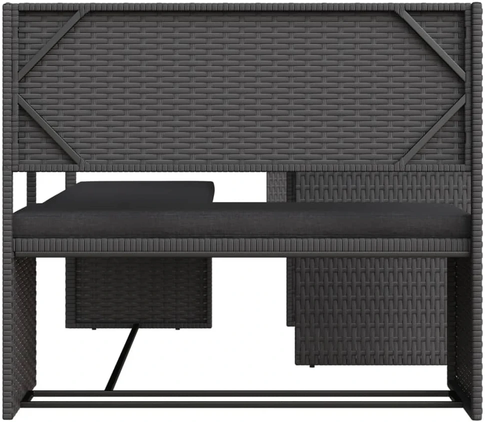 Sodo sofa su stalu/pagalvėlėmis, juoda, poliratanas, L formos