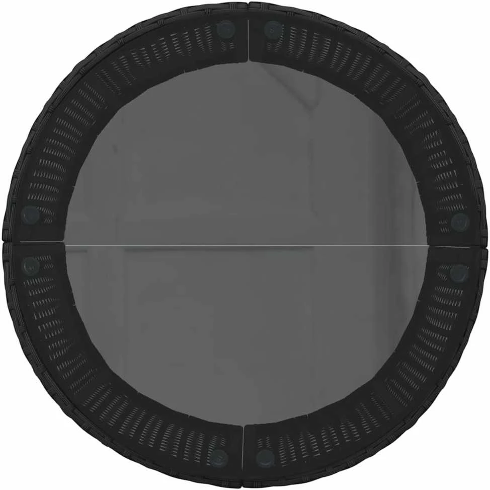 Sodo sofa su stalu/pagalvėlėmis, juoda, poliratanas, pusapvalė