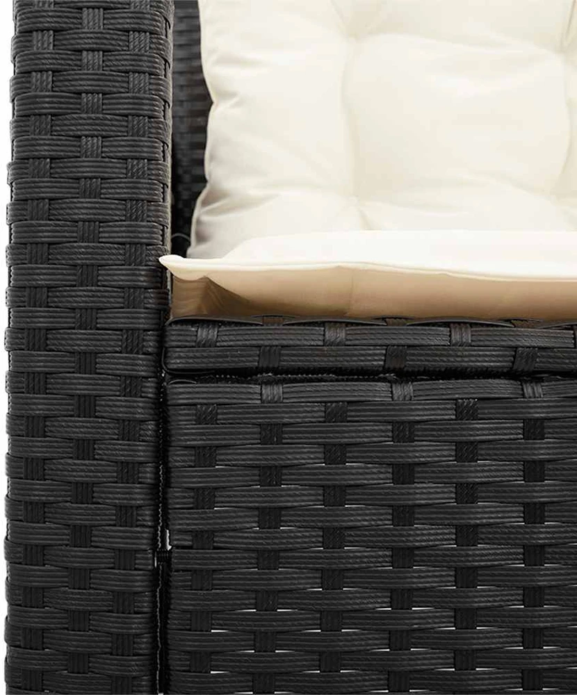 Sodo sofa su stalu/pagalvėlėmis, juoda, poliratanas, L formos