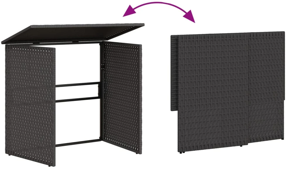 Sodo sofa su stalu/pagalvėlėmis, juoda, poliratanas, L formos
