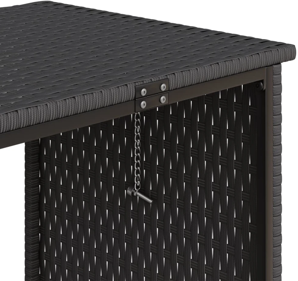 Sodo sofa su stalu/pagalvėlėmis, juoda, poliratanas, L formos