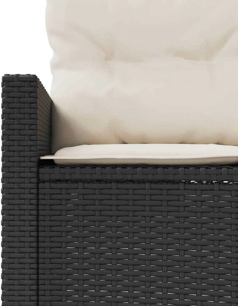Sodo sofa su stalu/pagalvėlėmis, juoda, poliratanas, pusapvalė