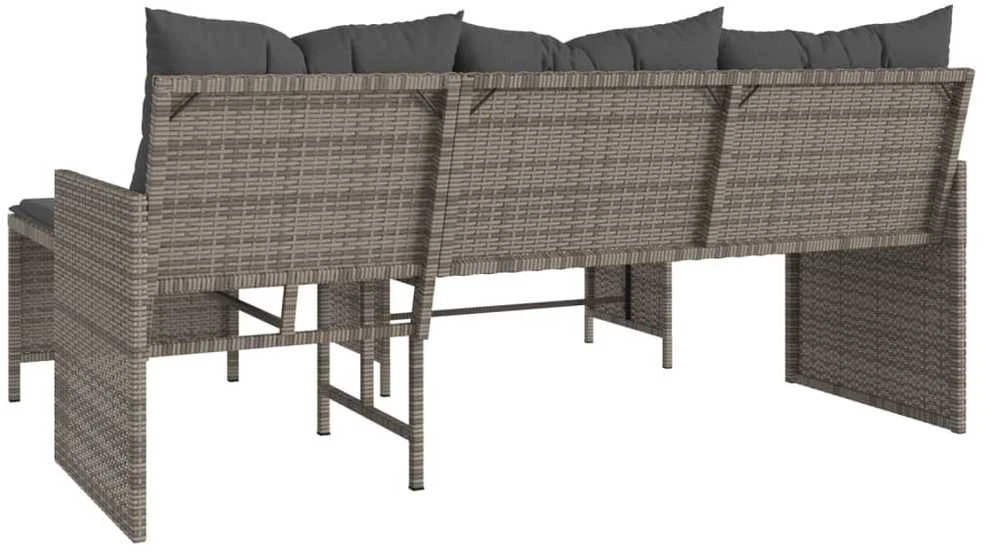 Sodo sofa su stalu/pagalvėlėmis, pilka, poliratanas, L formos