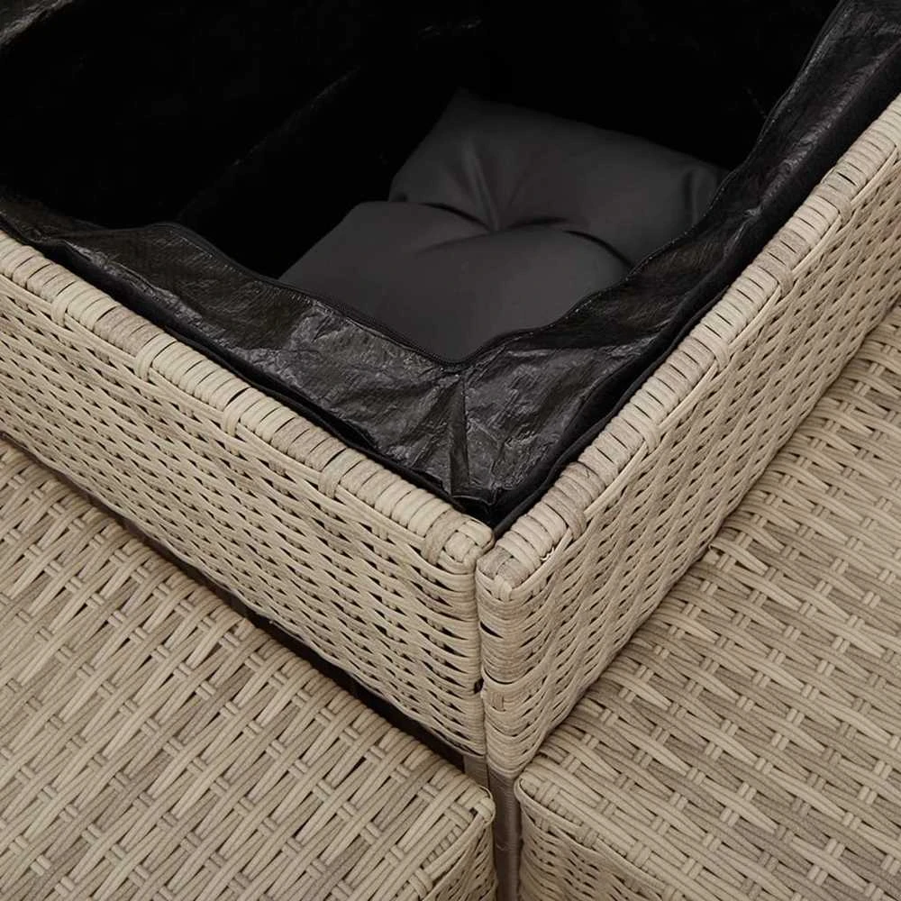Sodo sofa su stalu/pagalvėlėmis, pilka, poliratanas, L formos