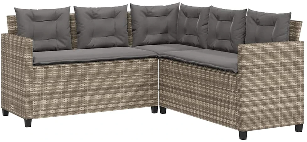 Sodo sofa su stalu/pagalvėlėmis, pilka, poliratanas, L formos