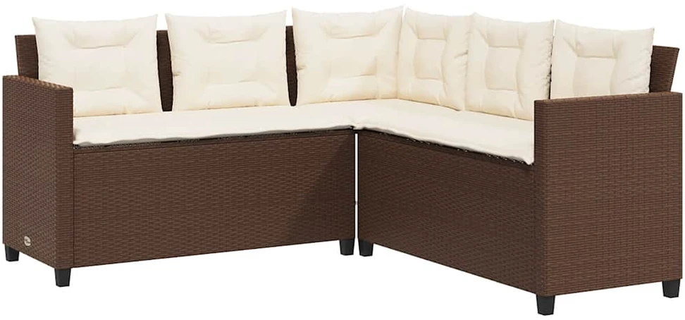 Sodo sofa su stalu/pagalvėlėmis, ruda, poliratanas, L formos