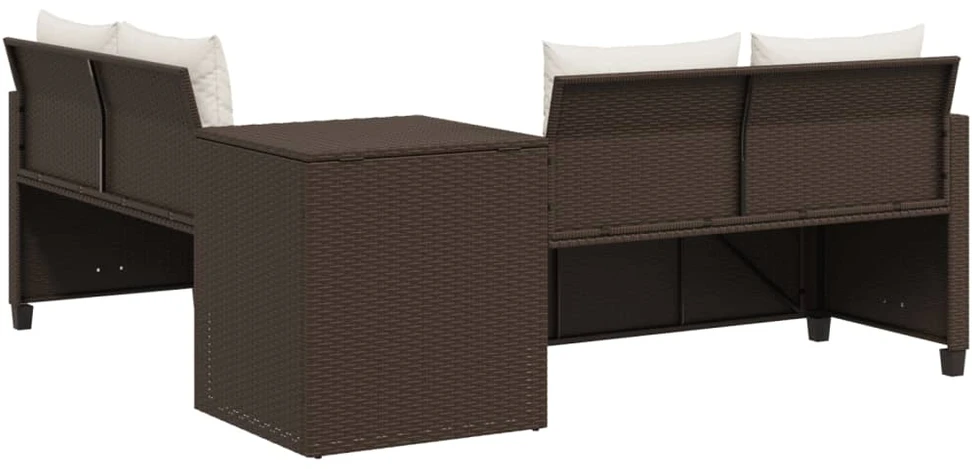Sodo sofa su stalu/pagalvėlėmis, ruda, poliratanas, L formos