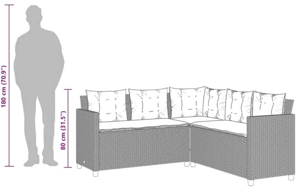 Sodo sofa su stalu/pagalvėlėmis, smėlio, poliratanas, L formos