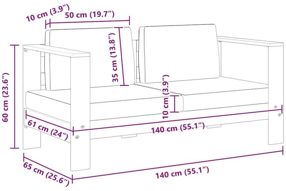 Sodo sofa-suoliukas su pagalvėmis, 140cm, pilka, akacija