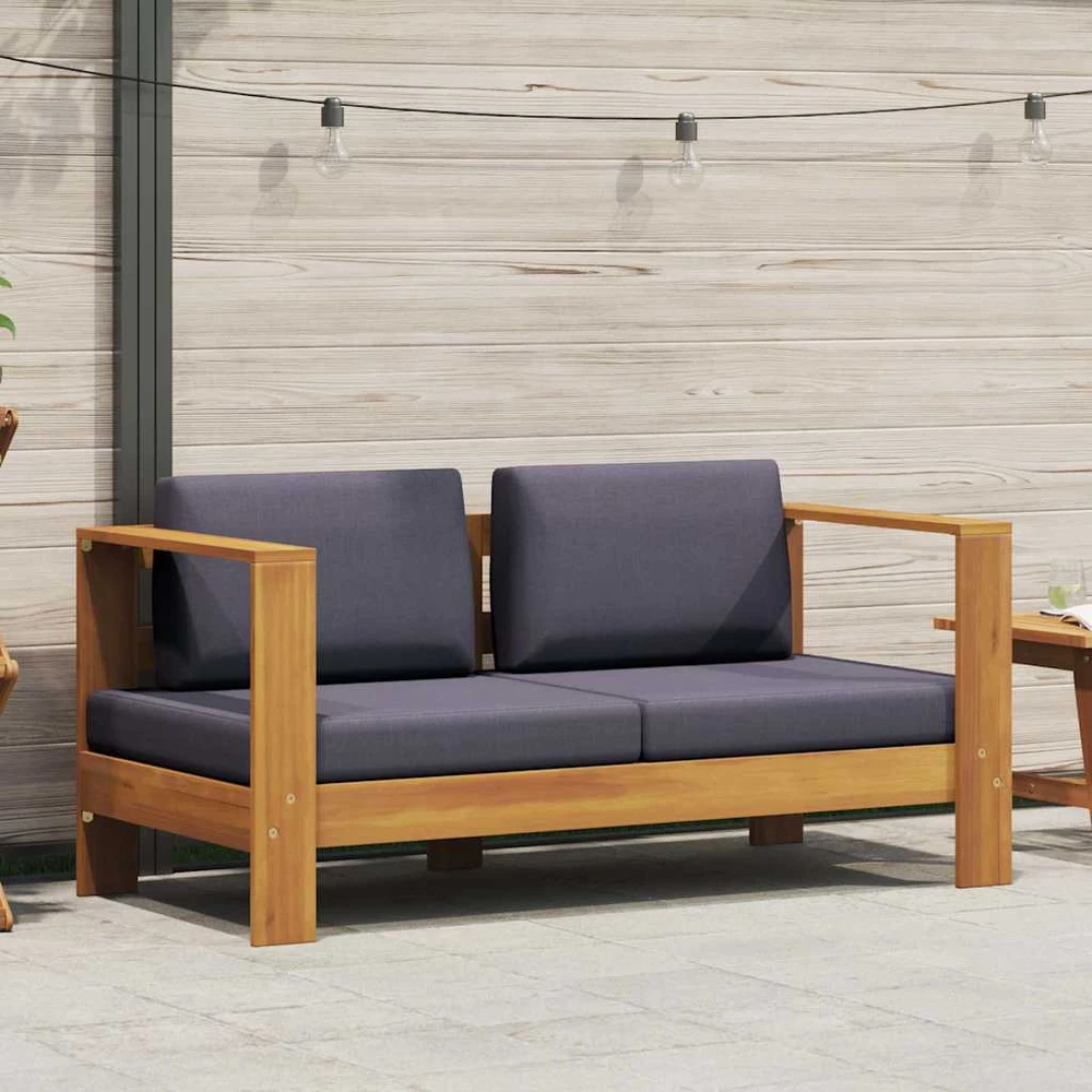 Sodo sofa-suoliukas su pagalvėmis, 140cm, pilka, akacija