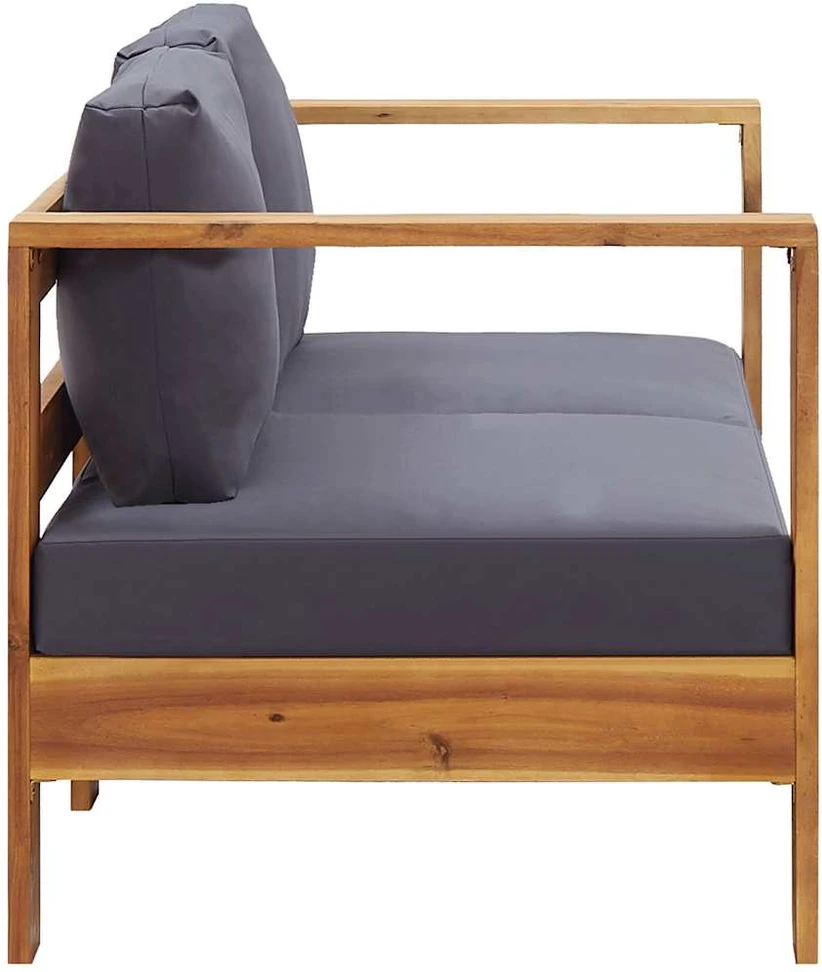 Sodo sofa-suoliukas su pagalvėmis, 140cm, pilka, akacija