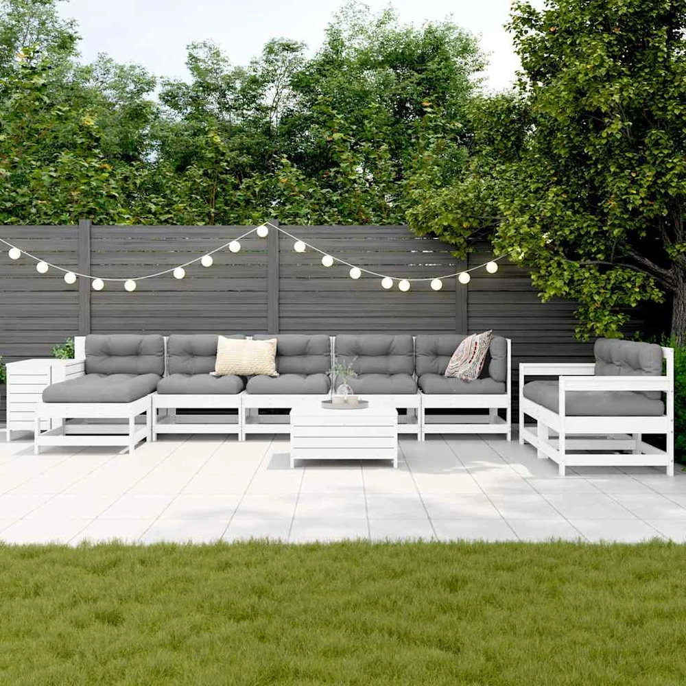 Lauko baldų komplektas Sodo sofos komplektas, 10 dalių, baltas, pušies masyvas