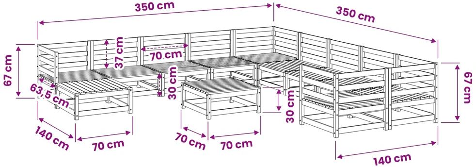 Lauko baldų komplektas Sodo sofos komplektas, 12 dalių, pušies medienos masyvas