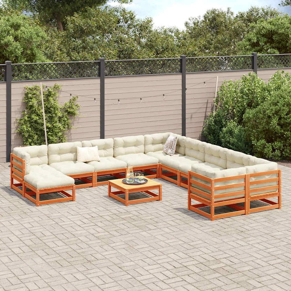 Lauko baldų komplektas Sodo sofos komplektas, 12 dalių, vaško rudas, pušies masyvas