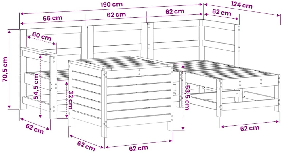 Lauko baldų komplektas Sodo sofos komplektas, 5 dalių, impregnuota pušies mediena