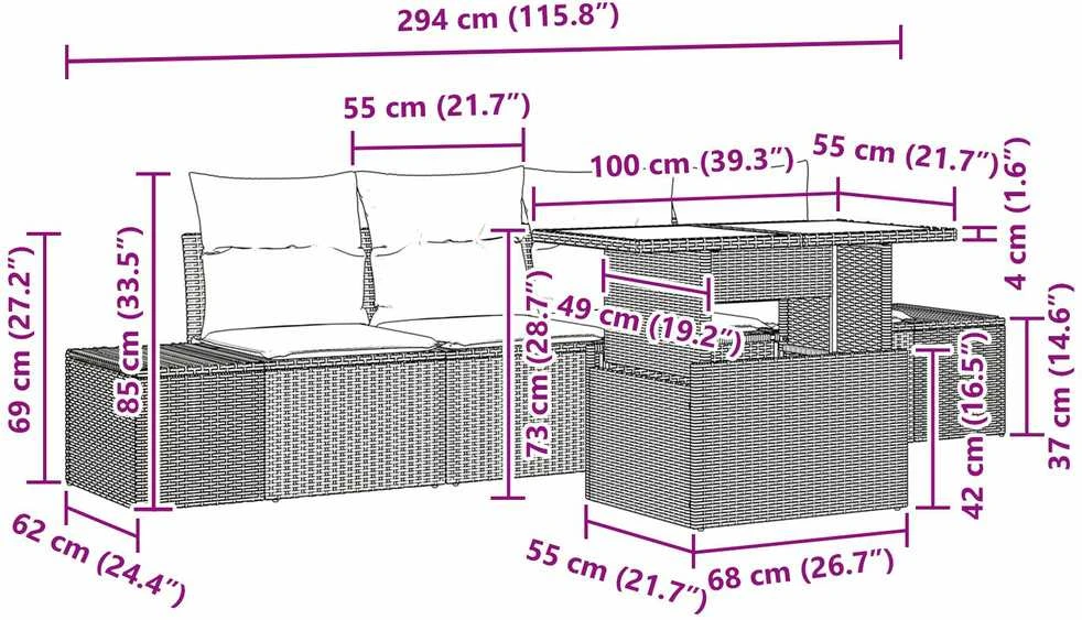 Sodo Sofų Rinkinys 5 vnt. Ruda ir grietinėlė