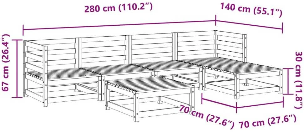 Lauko baldų komplektas Sodo sofos komplektas, 6 dalių, impregnuota pušies mediena