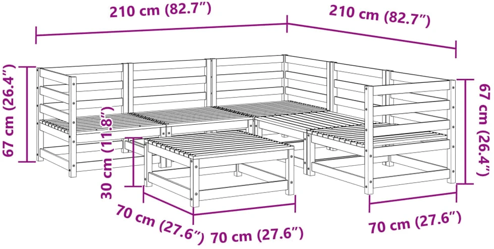 Sodo sofos komplektas, 6 dalių, impregnuota pušies mediena