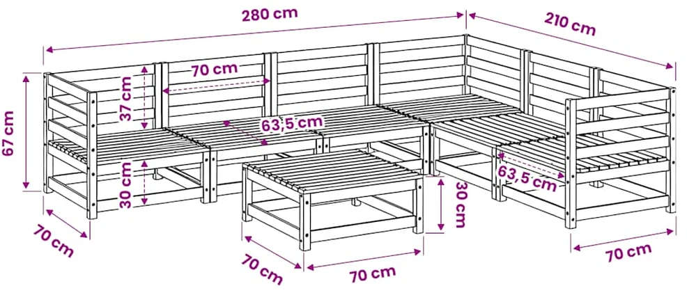 Sodo sofos komplektas, 7 dalių, impregnuota pušis