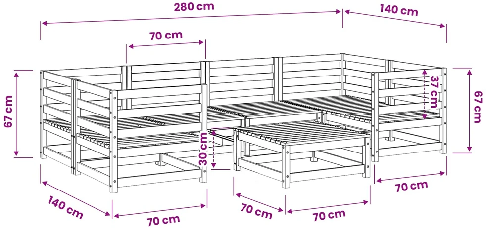 Lauko baldų komplektas Sodo sofos komplektas, 7 dalių, impregnuota pušis